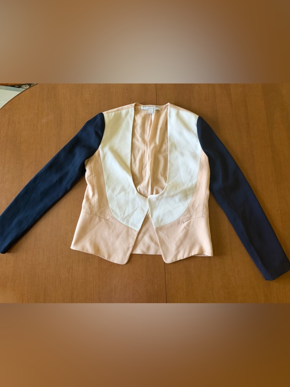 Diane Von Furstenberg Peach, Ivory & Navy Colorblock Open-Front Blazer